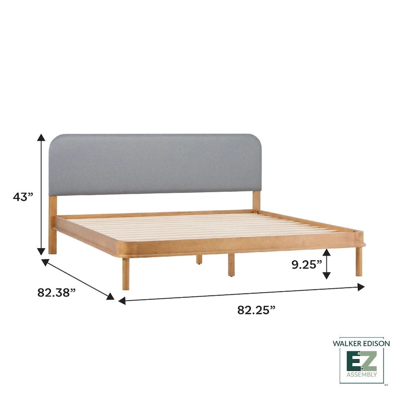 Lit King en bois massif Walker Edison avec tête de lit capitonnée incurvée