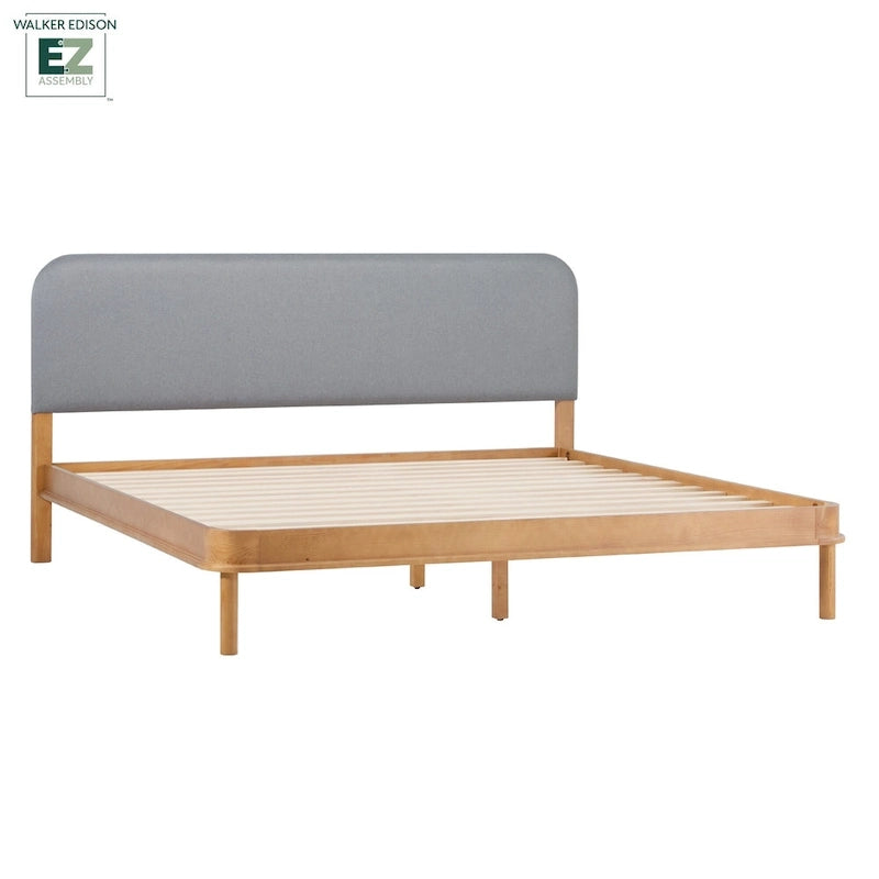 Lit King en bois massif Walker Edison avec tête de lit capitonnée incurvée
