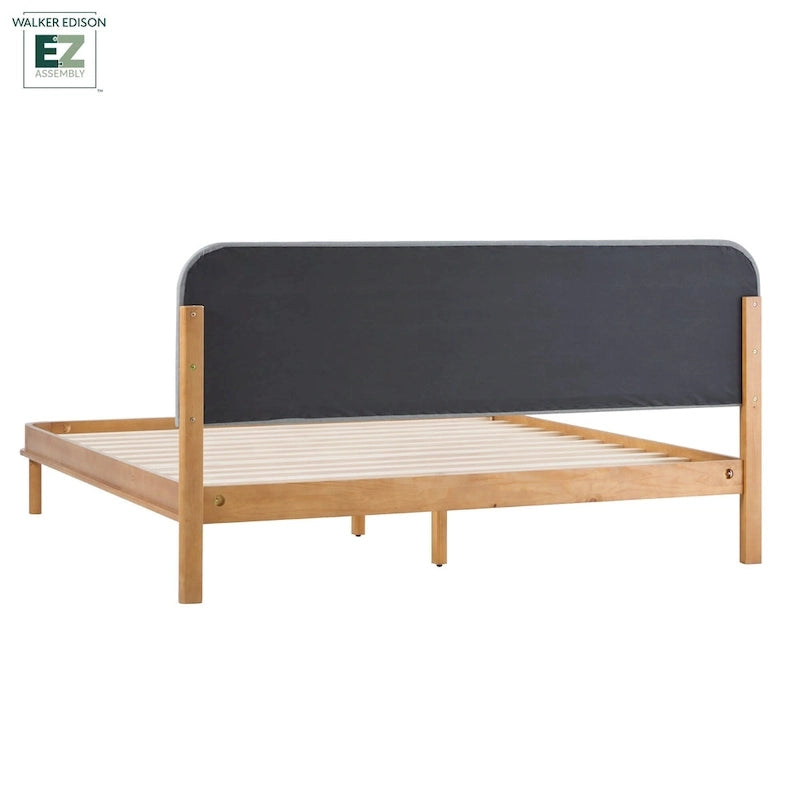 Lit King en bois massif Walker Edison avec tête de lit capitonnée incurvée