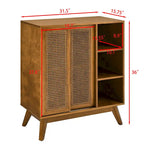 Meuble d'appoint en rotin Mid-Century Modern, Buffet avec étagère réglable et pieds en bois massif - Bois clair