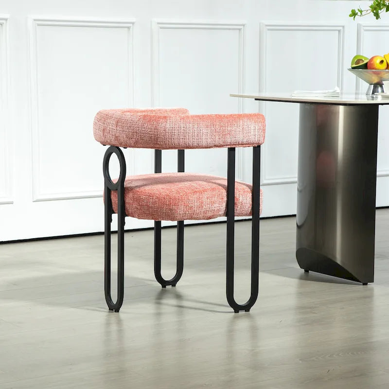 Fauteuil tonneau rembourré rose 23,62 po avec cadres en fer noir