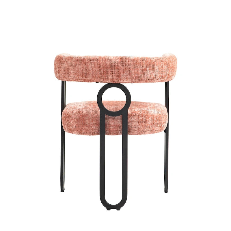 Fauteuil tonneau rembourré rose 23,62 po avec cadres en fer noir