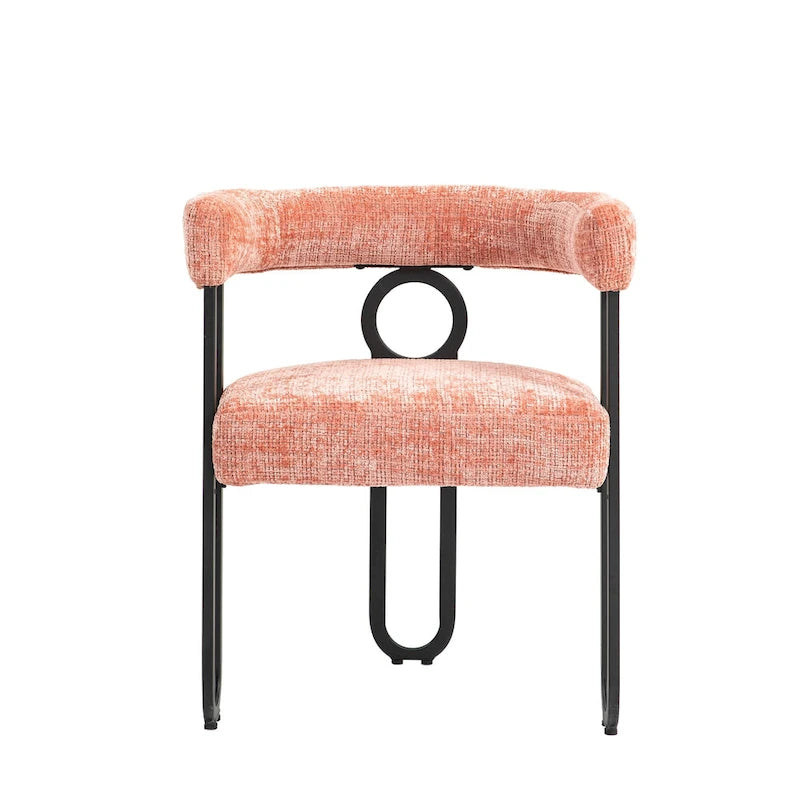 Fauteuil tonneau rembourré rose 23,62 po avec cadres en fer noir