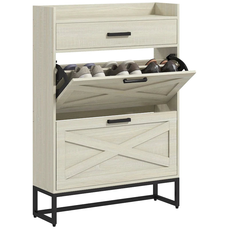 Meuble à chaussures avec portes, meuble de rangement pour chaussures à 6 niveaux avec étagères réglables, étagère à chaussures en bois organisateur de rangement pour chaussures