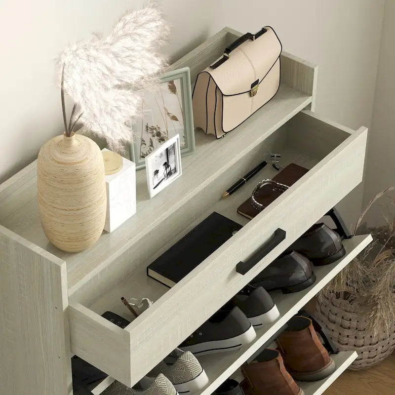 Meuble à chaussures avec portes, meuble de rangement pour chaussures à 6 niveaux avec étagères réglables, étagère à chaussures en bois organisateur de rangement pour chaussures