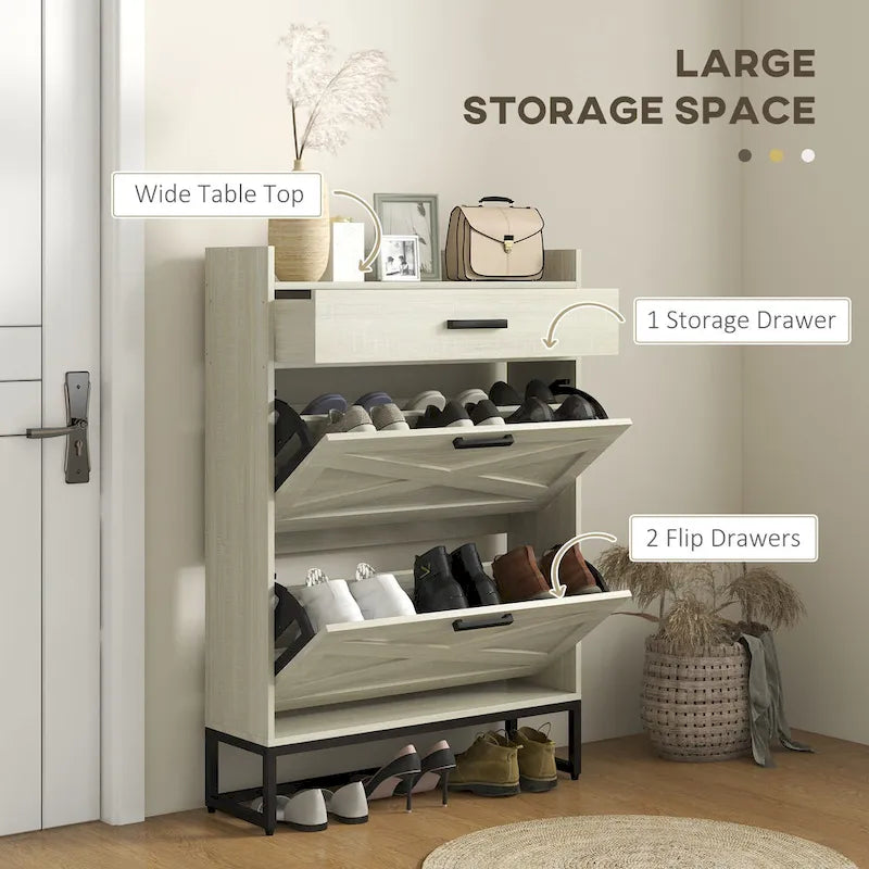Meuble à chaussures avec portes, meuble de rangement pour chaussures à 6 niveaux avec étagères réglables, étagère à chaussures en bois organisateur de rangement pour chaussures