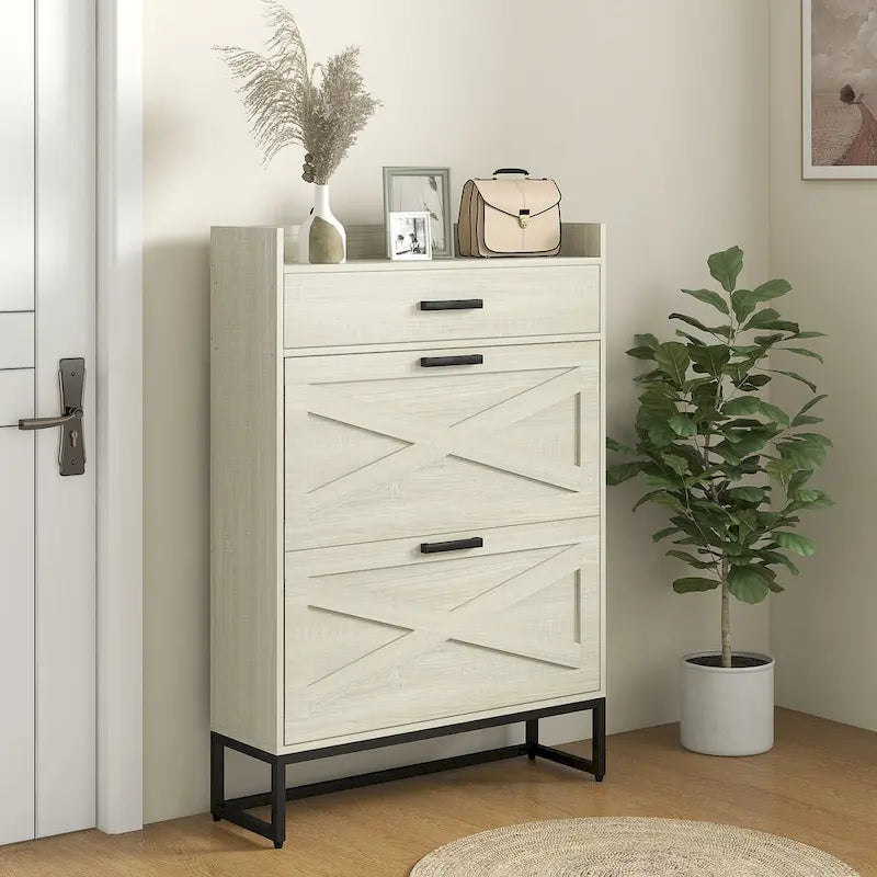 Meuble à chaussures avec portes, meuble de rangement pour chaussures à 6 niveaux avec étagères réglables, étagère à chaussures en bois organisateur de rangement pour chaussures