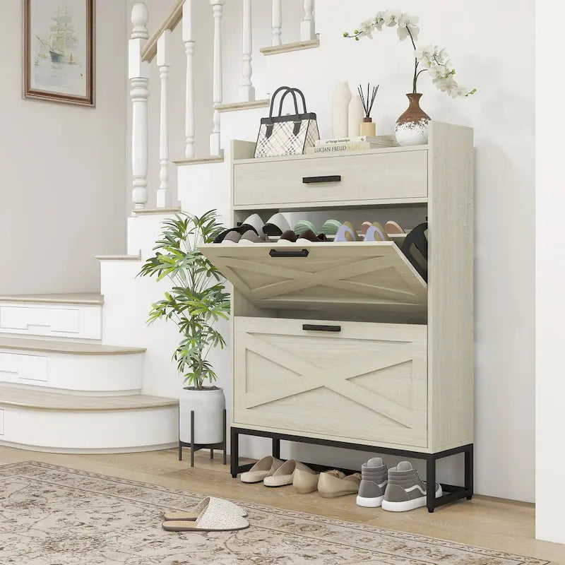 Meuble à chaussures avec portes, meuble de rangement pour chaussures à 6 niveaux avec étagères réglables, étagère à chaussures en bois organisateur de rangement pour chaussures