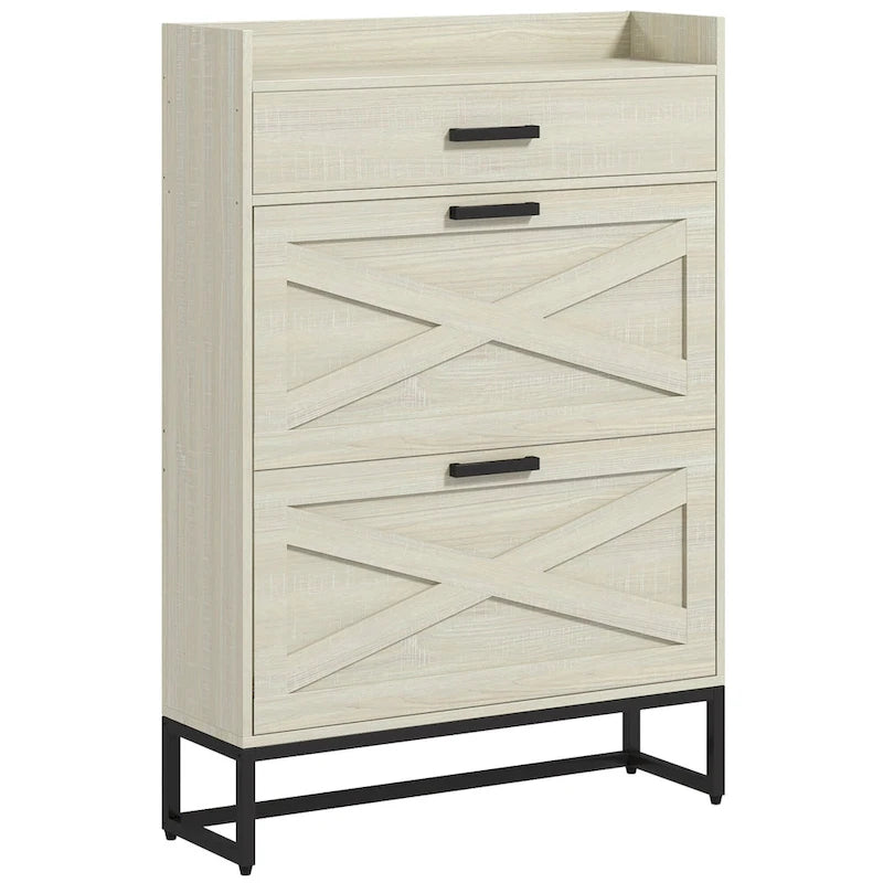 Meuble à chaussures avec portes, meuble de rangement pour chaussures à 6 niveaux avec étagères réglables, étagère à chaussures en bois organisateur de rangement pour chaussures
