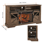 Meuble TV cheminée en bois de grange récupéré de 60 pouces avec télécommande et dispositif de sécurité pour téléviseurs de 70 pouces