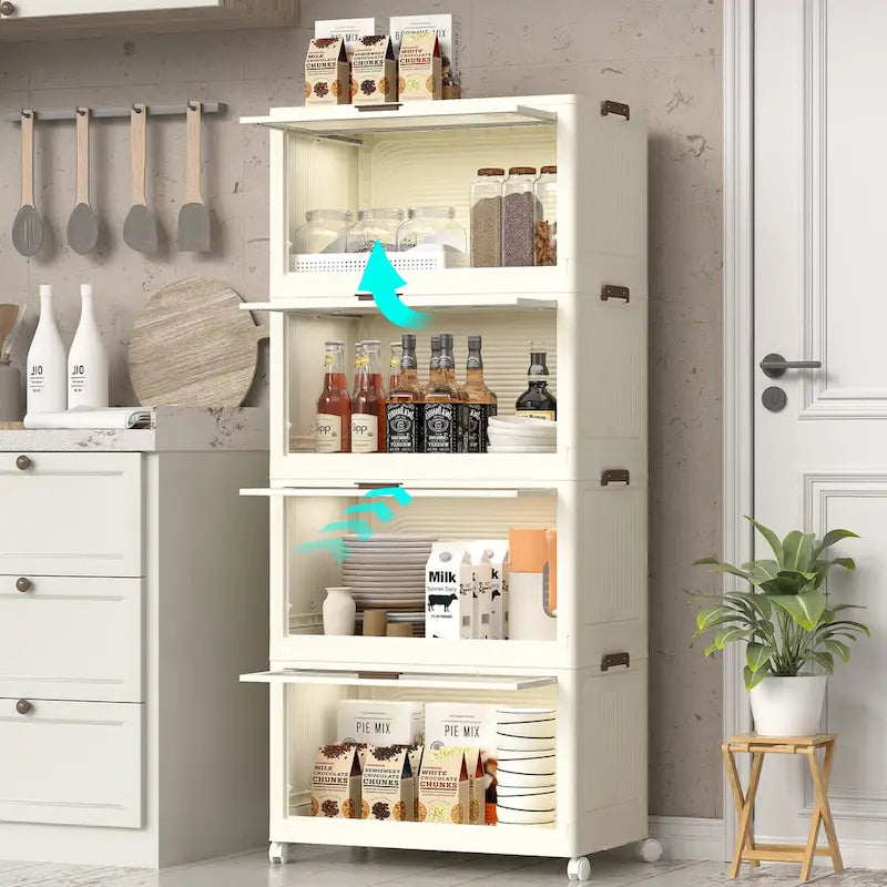 Bacs de rangement en plastique à 4 niveaux avec couvercles, conteneurs de rangement empilables avec roues, boîtes de rangement pliantes, bacs de rangement escamotables