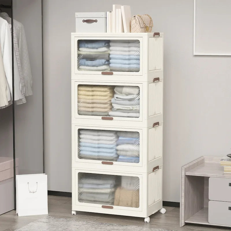 Bacs de rangement en plastique à 4 niveaux avec couvercles, conteneurs de rangement empilables avec roues, boîtes de rangement pliantes, bacs de rangement escamotables