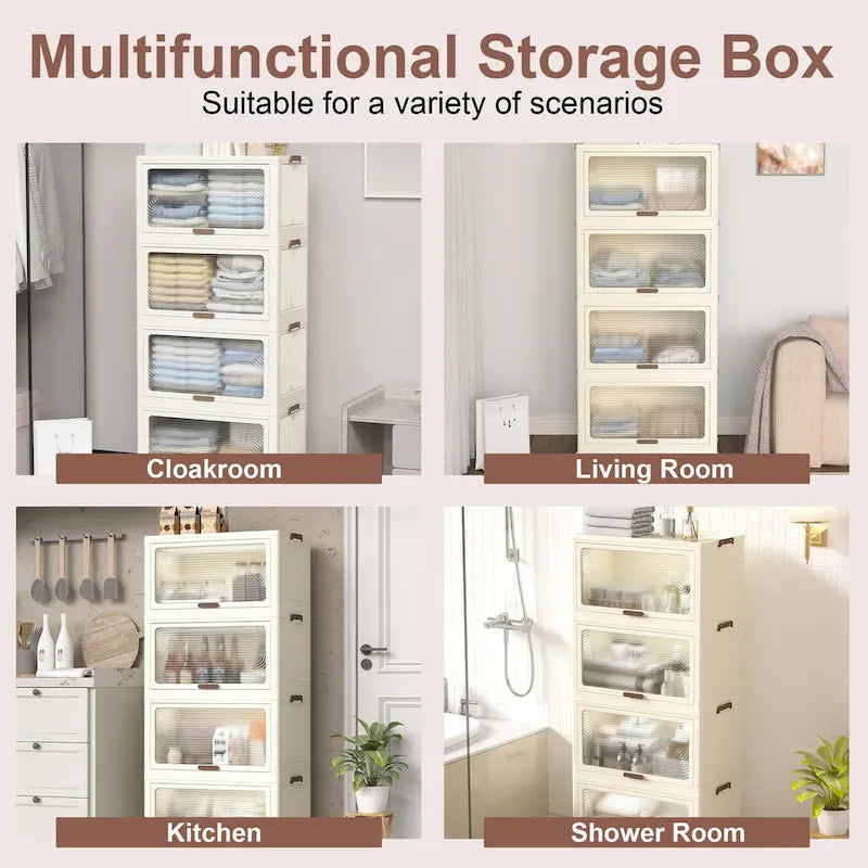 Bacs de rangement en plastique à 4 niveaux avec couvercles, conteneurs de rangement empilables avec roues, boîtes de rangement pliantes, bacs de rangement escamotables