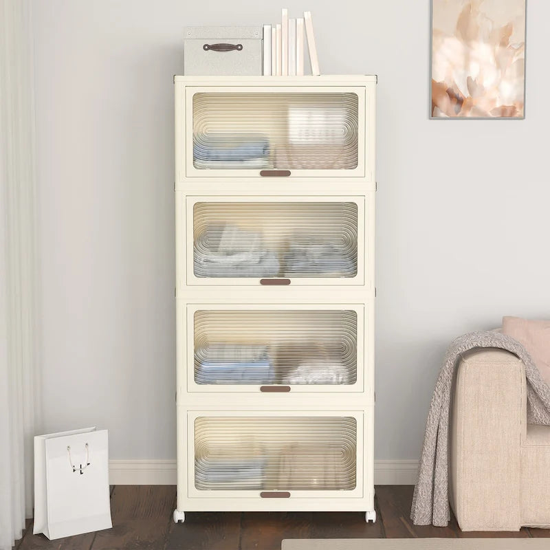 Bacs de rangement en plastique à 4 niveaux avec couvercles, conteneurs de rangement empilables avec roues, boîtes de rangement pliantes, bacs de rangement escamotables