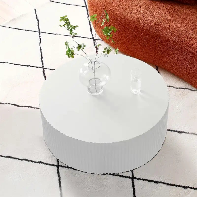 Table basse ronde en bois de 35,43 avec relief fait main