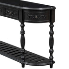 Console de 52 po, table d'appoint incurvée, table de canapé, table d'entrée pour couloir, salon, avec 4 tiroirs et 1 étagère
