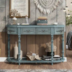 Console de 52 po, table d'appoint incurvée, table de canapé, table d'entrée pour couloir, salon, avec 4 tiroirs et 1 étagère