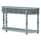 Console de 52 po, table d'appoint incurvée, table de canapé, table d'entrée pour couloir, salon, avec 4 tiroirs et 1 étagère