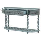 Console de 52 po, table d'appoint incurvée, table de canapé, table d'entrée pour couloir, salon, avec 4 tiroirs et 1 étagère