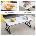 Table basse de style moderne minimaliste avec motif marbre et pieds en métal noir, table de jeu, table à thé