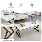Table basse de style moderne minimaliste avec motif marbre et pieds en métal noir, table de jeu, table à thé