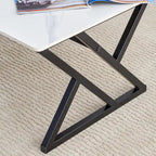 Table basse de style moderne minimaliste avec motif marbre et pieds en métal noir, table de jeu, table à thé