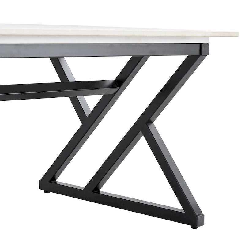 Table basse de style moderne minimaliste avec motif marbre et pieds en métal noir, table de jeu, table à thé