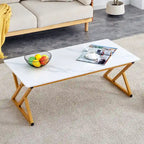 Table basse de style moderne minimaliste avec motif marbre et pieds en métal noir, table de jeu, table à thé