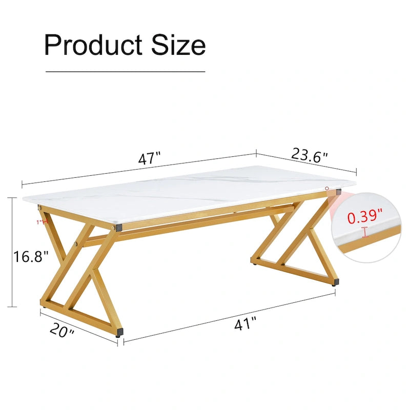 Table basse de style moderne minimaliste avec motif marbre et pieds en métal noir, table de jeu, table à thé