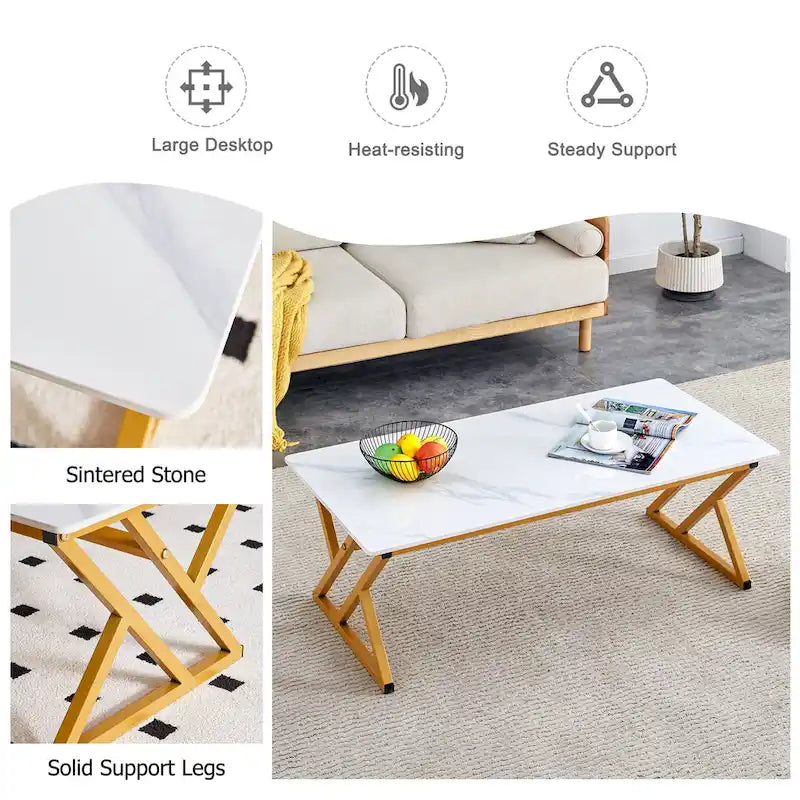 Table basse de style moderne minimaliste avec motif marbre et pieds en métal noir, table de jeu, table à thé
