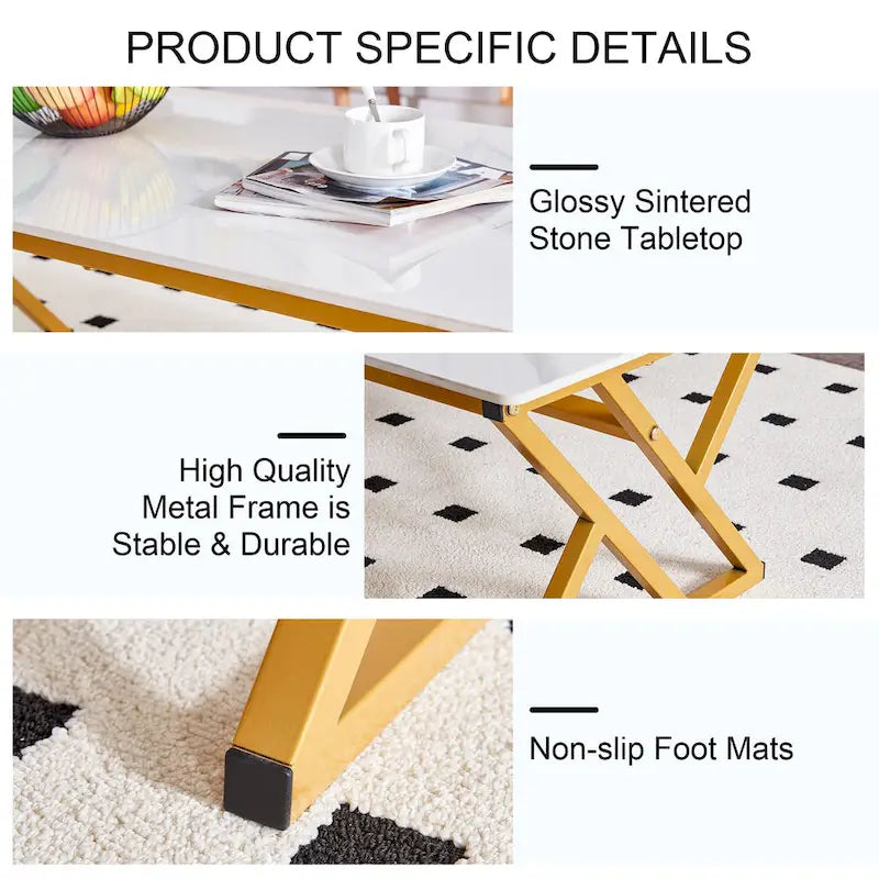 Table basse de style moderne minimaliste avec motif marbre et pieds en métal noir, table de jeu, table à thé