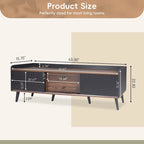 Meuble TV Mid-Century de 63 pouces avec 2 armoires et compartiments ouverts, centre de divertissement pour téléviseurs jusqu'à 70 pouces, console de télévision