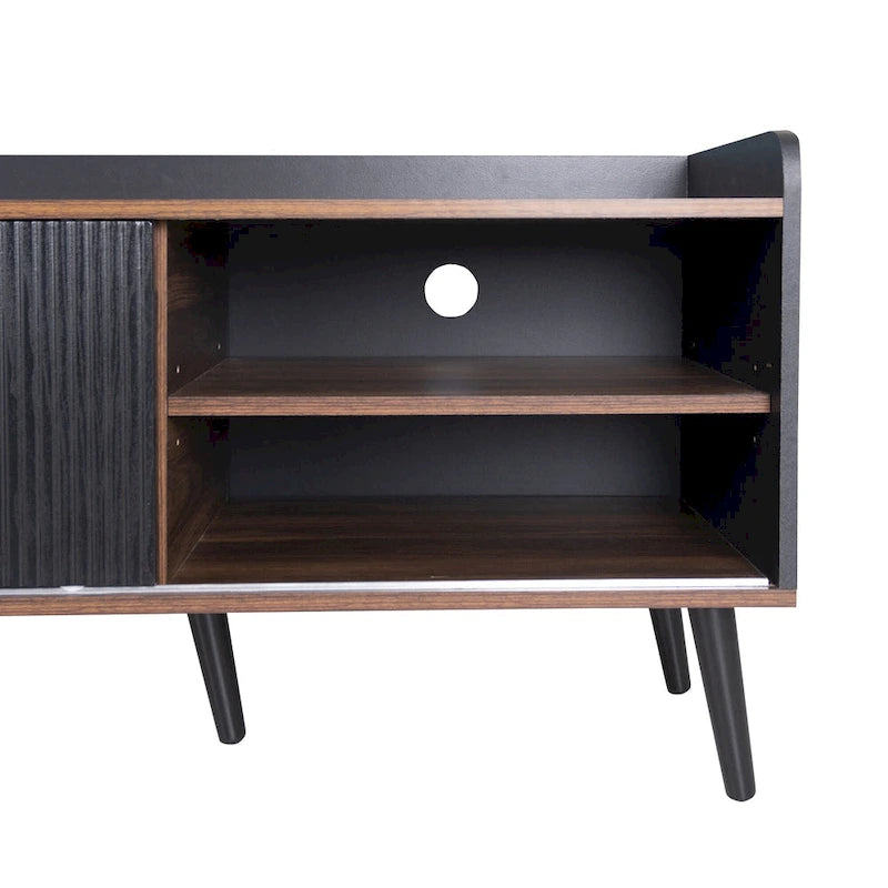Meuble TV Mid-Century de 63 pouces avec 2 armoires et compartiments ouverts, centre de divertissement pour téléviseurs jusqu'à 70 pouces, console de télévision