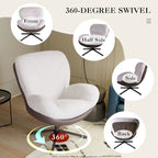 Fauteuil pivotant à 360°, fauteuil lounge moderne en chenille avec similicuir et piètement en métal noir, chaise de lecture confortable