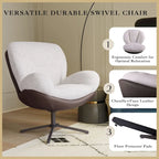 Fauteuil pivotant à 360°, fauteuil lounge moderne en chenille avec similicuir et piètement en métal noir, chaise de lecture confortable