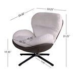 Fauteuil pivotant à 360°, fauteuil lounge moderne en chenille avec similicuir et piètement en métal noir, chaise de lecture confortable