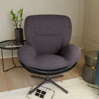 Fauteuil pivotant à 360°, fauteuil lounge moderne en chenille avec similicuir et piètement en métal noir, chaise de lecture confortable