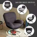 Fauteuil pivotant à 360°, fauteuil lounge moderne en chenille avec similicuir et piètement en métal noir, chaise de lecture confortable