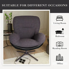 Fauteuil pivotant à 360°, fauteuil lounge moderne en chenille avec similicuir et piètement en métal noir, chaise de lecture confortable