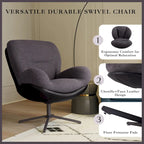 Fauteuil pivotant à 360°, fauteuil lounge moderne en chenille avec similicuir et piètement en métal noir, chaise de lecture confortable