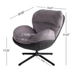 Fauteuil pivotant à 360°, fauteuil lounge moderne en chenille avec similicuir et piètement en métal noir, chaise de lecture confortable