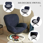 Fauteuil pivotant à 360°, fauteuil lounge moderne en chenille avec similicuir et piètement en métal noir, chaise de lecture confortable