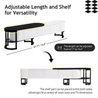 67,7 à 76,4Support TV extensible pour téléviseurs jusqu'à 75 pouces, meuble TV console média avec 3 tiroirs, pieds métalliques réglables