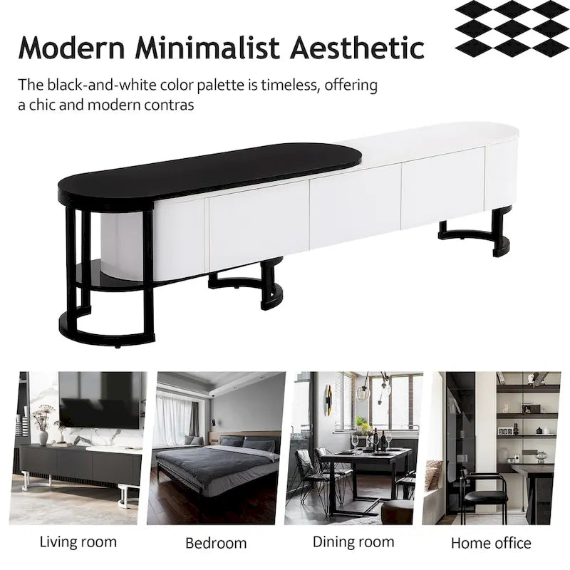 67,7 à 76,4Support TV extensible pour téléviseurs jusqu'à 75 pouces, meuble TV console média avec 3 tiroirs, pieds métalliques réglables