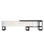67,7 à 76,4Support TV extensible pour téléviseurs jusqu'à 75 pouces, meuble TV console média avec 3 tiroirs, pieds métalliques réglables