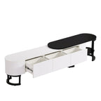 67,7 à 76,4Support TV extensible pour téléviseurs jusqu'à 75 pouces, meuble TV console média avec 3 tiroirs, pieds métalliques réglables