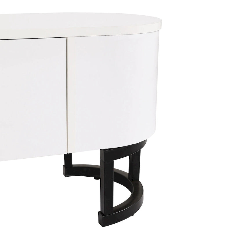 67,7 à 76,4Support TV extensible pour téléviseurs jusqu'à 75 pouces, meuble TV console média avec 3 tiroirs, pieds métalliques réglables