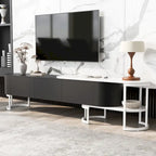 67,7 à 76,4Support TV extensible pour téléviseurs jusqu'à 75 pouces, meuble TV console média avec 3 tiroirs, pieds métalliques réglables
