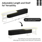 67,7 à 76,4Support TV extensible pour téléviseurs jusqu'à 75 pouces, meuble TV console média avec 3 tiroirs, pieds métalliques réglables