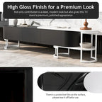67,7 à 76,4Support TV extensible pour téléviseurs jusqu'à 75 pouces, meuble TV console média avec 3 tiroirs, pieds métalliques réglables